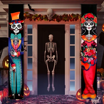 Mexické Deň Mŕtvych Verandu Prihlásiť Dvere Banner Halloween Kostým Vitajte Visí Vlajka Strany Pozadí Dekorácie