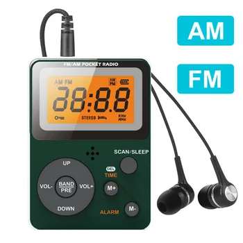 Mini Pocket Prenosné Rádio FM, AM Rádia Prijímač s Budík 3,5 mm Slúchadlá a Anténu Podporu Sleep Timer Automatické Manuálne Obchod