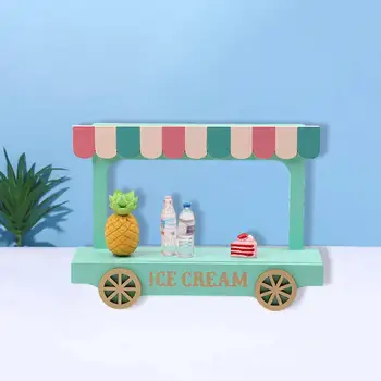 Miniatúrne Ice Cream Košíka Vzdelávacie Drevený Mini zmrzlina Van Úlohu Hrať domček pre bábiky Vozík Vozík pre Chlapcov, Dievčatá Predstierať, že Hrať Hračka