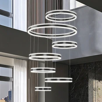 Moderné Schody Led Smart Stmievateľné Luster Kruhu Prívesok Osvetlenie Led Luster Visí Svetlo Akryl Lesk Lampy Svietidlá
