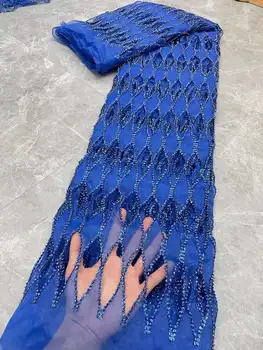 Modrá Afriky Čipky Textílie 2023 Vysokej Kvality 5 Metrov Nigérijský Flitrami Francúzsky Tylu Textílie Materiál Pre Svadobné Party Šaty, Šitie