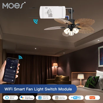 MOES Smart Wi-Fi Stropný Ventilátor Switch Modul Ovládanie Ventilátora a Svetlo Samostatne s Aplikácia alebo Hlasu Kompatibilné s Alexa a Google