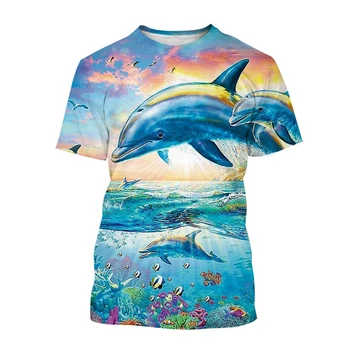 Muži a Ženy Lete 3d T-shirt Módne Puzdro okolo Krku Dolphin 3d Vytlačené T-shirt