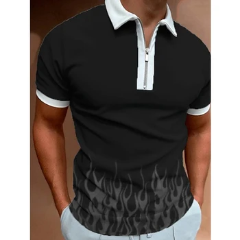 Módne a cool pánske Polo tričko Golf oblek Bežné krátke rukávy T-shirt pánske klope vrecko na zips Polo tričko Vrchole Letné