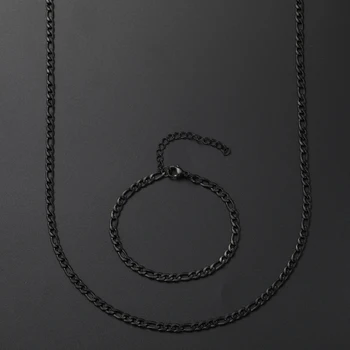 Módne Šperky Set 4 MM z Nehrdzavejúcej Ocele Black Figaro Reťazca Náhrdelník Náramok Strany Darček Pre Mužov a Ženy Drop shipping