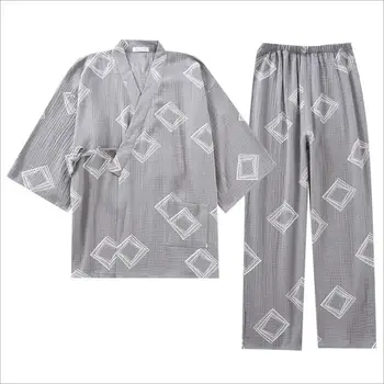 Na jar A na Jeseň Japonské Kimono Pyžamo Mužov Umývať Čistého Bavlnená Priadza krajky-up Hanfu Veľké Veľkosti Domov Nosiť Nastaviť