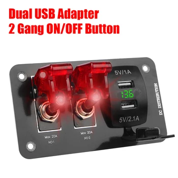 Nabíjačka Zásuvka 12-24V Automobilový Modifie Dual USB Adaptér Vodotesný S Voltmeter Tlačidlo On/OFF (2 Gang Auto Swith Panel