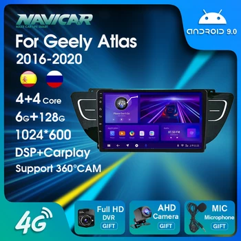 NAVICAR autorádia Pre Geely Atlas 2016-2020 6+128G Android 10 Stereo Multimediálny Prehrávač Headunit Carplay Auto Rádio, Č. 2 din DVD