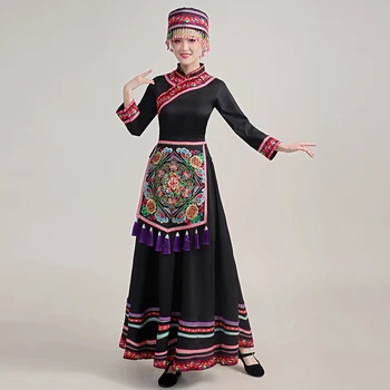 Nové Dong Kostým Žena Menšinových Etnických Oblečenie pre Dospelých Jeseň a v Zime Dlho Výšivky Fáze Výkonu Šaty