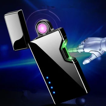 Nové Laserové Indukčné Elektrické dvojoblúk USB Zapaľovač Vonkajšie Vetru Kovové Pulz Plazma Ľahšie LED Displej Mužov Darček