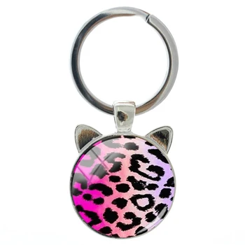 NOVÉ Ružové Leopardí Vzor Trendy Keychain Ručné postriebrený Mačka Ucho Keychain Módne pánske A dámske Tašky Príslušenstvo