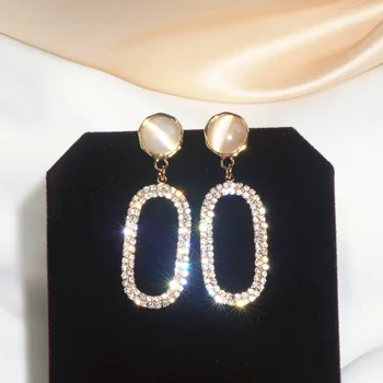 Nové Svadobné Svadobné Crystal Drop Visiace Náušnice Brincos Geometrické Kolo Kruhu Prívesok Náušnice pre Ženy Módne Šperky 2020