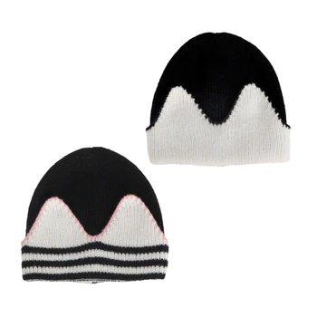 Nové Y2K Black White Hat Cuffed Klobúk Slouchy Mačka Ucho Klobúk Všestranný Ženy