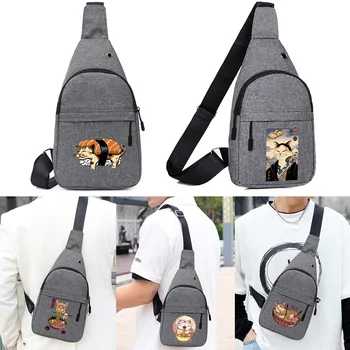 Náprsné Tašky, pánske Crossbody Tašky Hrudníka Pack s USB Nabíjanie, Slúchadlá Kábel Otvor Japonsko Mačka Tlače Messenger Puzdro Farby Vzor