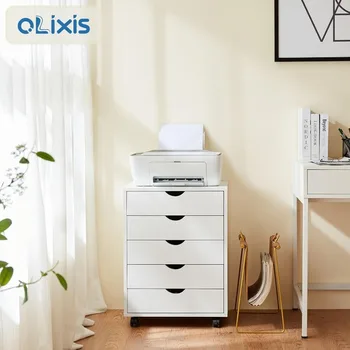 OLIXIS 5 Zásuviek, Drevo Súbor Kabinetu Home Office Prenosné, Mobilné sklady, Biela, 15.75