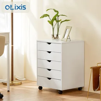OLIXIS 5 Zásuviek, Drevo Súbor Kabinetu Home Office Prenosné, Mobilné sklady, Biela, 15.75