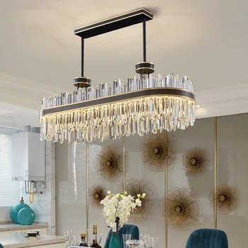 Oválny dizajn black luster pre jedáleň luxusný kuchynský ostrovček moderné svietidlo crystal home decor cristal lampa