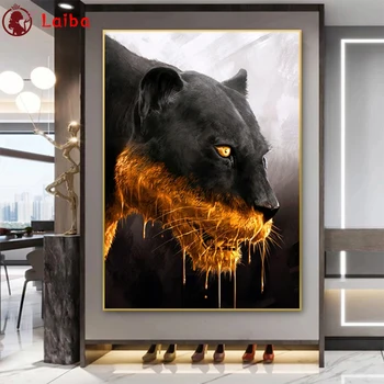 Plné Námestie Diamond Výšivky Moderné Abstraktné Zvierat Čierne Zlato Panther Diamond Maľovanie Cross Stitch Domáce Dekorácie