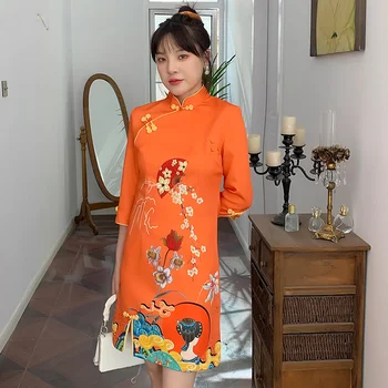 Plus Veľkosti 4XL Národnej Štýle Retro Elegantné Voľné Qipao Šaty 2022 Nový Krátky Rukáv Čínskej Tradičnej Lepšiu Cheongsam