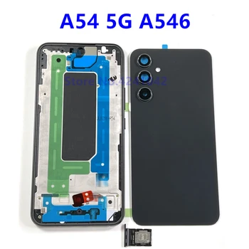 Pre Samsung Galaxy A54 5G A546 A546B Kryt Batérie Späť na Bývanie Prípade Stredný Rám Zadný Kryt Kamery Sklo Objektívu