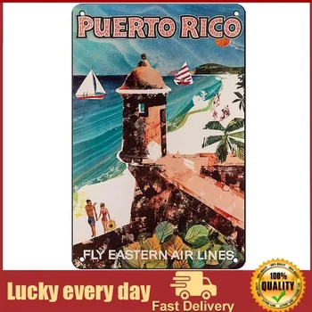 Puerto Rico Vintage Kovov Cín Znamení Retro Cestovné Prihláste sa pre Domáce Bar, Pub Garáž Muž Jaskyňa Cafe Club Dekor Darčeky stenu decor