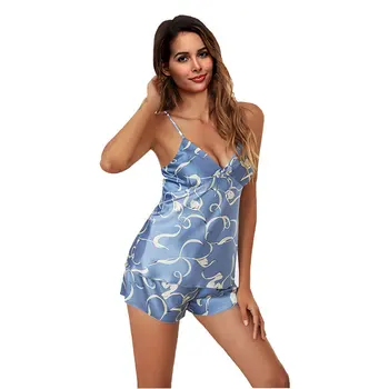 Pyžamo Sady Žien Sexy Sleepwear Hodvábny Satén Bielizeň tvaru Bielizeň Žena Pyžamá Pre Ženy Topy + Šortky Nastaviť Pijama Mujer