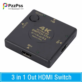 PzzPss 4K Mini 3 v 1 z kompatibilný s HDMI Prepínač 1080P 3 Port kompatibilný s HDMI Prepínač Splitter Pre DVD HDTV Xbox, PS3, PS4