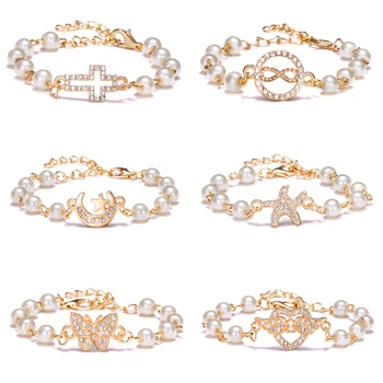 Rinhoo Luxusné Krištáľový Náramok z Imitácie Perál Infinity Kúzlo Náramky pre Ženy Módne Šperky Darčeky Drahokamu Náramky