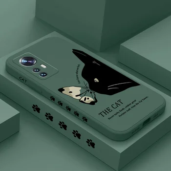 Roztomilý Black Cat Telefón puzdro Pre Xiao Mi 13 12 12T 12S 11 11T Ultra 10 10 TON 9 9T 9SE 8 Pro Lite 5G Tekutý Silikónový Kryt