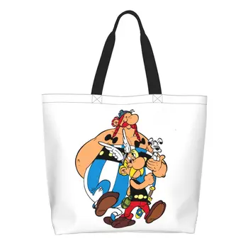 Roztomilý Tlač Asterix A Obelix Tote Nákupní Taška Umývateľný Plátno Ramenný Shopper Dobrodružstvo Manga Getafix Dogmatix Kabelka