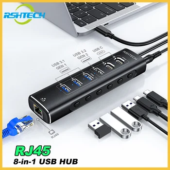 RSHTECH A107W USB C K Ethernet USB Hub s RJ45 10/100/1000 Gigabit Ethernet, USB Rozbočovač Sieťové Rozbočovače pre Macbook Notebook
