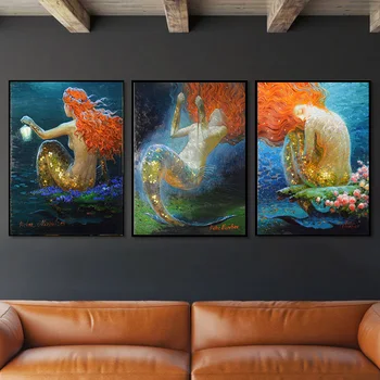 Sexy Morská panna Plagáty a Vytlačí Nahé Dievča Wall Art HD Obrázky Plátno, Maľovanie na Obývacia Izba Domov Estetickú Výzdobu Cuadros