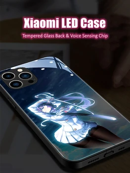 Sexy Roztomilé Anime LED Svetlo Žiariace Svetelný Tvrdeného Skla Späť Telefón puzdro pre Xiao 11 12 13 Redmi K40 K50 K60 Pro Lite Ultra