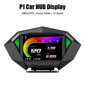 Sklon Meter Auto Digitálny Rýchlomer Sklonu Svahu Meter P1 Auto HUD Displej OBD2 GPS Duálny Systém Head Up Display