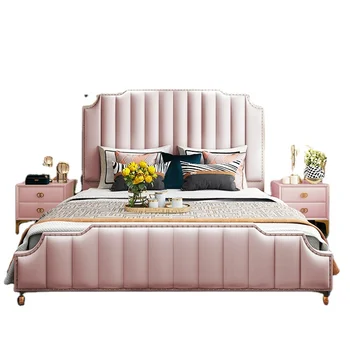 Svetlo luxusné ružová európskej posteľ nastaviť Americký masívneho dreva princezná posteľ pre dievčatá hrad posteľ