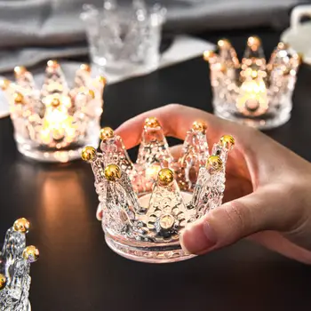 Svetlo Luxusné Sklenené Crystal Golden Crown Svietnik Náhrdelník Krúžok Skladovanie Disk Tvorivé Ozdoby Aróma Svietnik