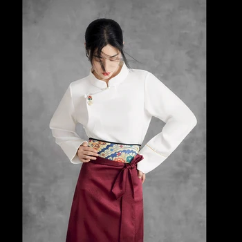 Tibetský Tibetskej Oblečenie Set Sa Sukne, Červenej A Modrej Retro Zábal Sukne Jeden Krok Sukne