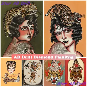 Tiché Wild Devils Farebné Savage Vytetované 5D Diamond Maľovanie AB Vŕtať DIY Nové Umenie Plagáty Cross Stitch Súpravy Domova Cuadros