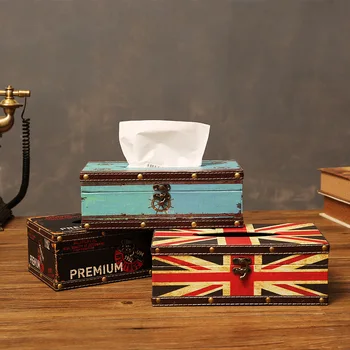TingKe Britský štýl tkaniva box moderných domov reštaurácia auto papierové krabice tvorivé Európskom štýle drevené kožené tkaniva úložný box