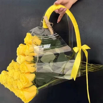 Transparante Bloemendoos Splnené Handvat Draagbare Bloemenverpakkingen Cadeau Handtas Bruiloft Roos Verpakking Feest Geschenkdoos