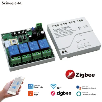 Tuya Zigbee Smart Home Relé Istič 4CH Switch Modul 7-32V 85-250V RF Diaľkové Ovládanie Alexa Googole Domov