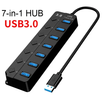 USB 3.0 Napájanie Adaptér 7 Port Multi USB Hub rozbočovač USB Hub 2.0 USB Viacerých Expander Prepínač 30 CM Kábel usb Hub Dokovacie Stanice