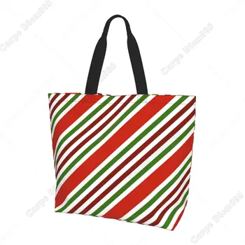 Vianočné Candy Cane Pruhy Červenej a Zelenej Nákupní Taška pre Ženy Tote Bag Taška cez Rameno Opakovane Kabelka pre Nakupovanie, Práca Darček