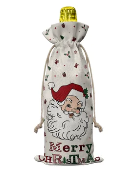Vianočné Santa Claus Zimná Modrá Fľaša Vína Zahŕňa so Šnúrkou Taška na Víno Balení Taška Svadobné Party Dekor Darček
