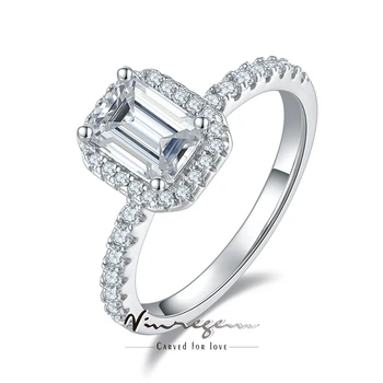Vinregem 100% 925 Sterling Silver 3EX VVS1 D Farba Emerald Rez 5*7MM Reálne Moissanite Diamanty Ženy Prsteň Zásnubný Jemné Šperky