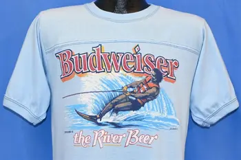vintage 80. rokov, BUDWEISER RIEKY PIVA VODNÉ LYŽOVANIE SURF t-shirt STREDNÉ M dlhé rukávy