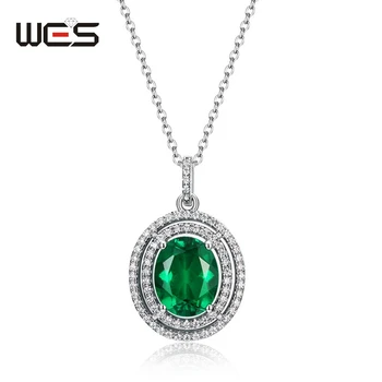 WES 925 Sterling Silver Prívesok pre Ženy Rastie Smaragdovo Zelený Drahokam Elegantné Svadobné Zapojenie Darček k Narodeninám Jemné Šperky