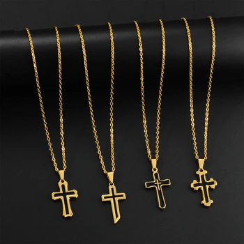 Z nehrdzavejúcej Ocele Kresťanský Kríž Prívesok Náhrdelníky pre Mužov Zlatá Farba Unisex Náboženské Gotický Šperky Dropshipping