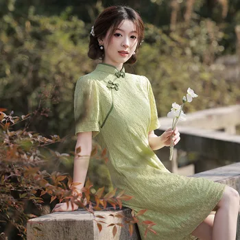 Zelená Cheongsam 2023 Nový Štýl Literárneho Umeleckého Dievčatá Nové Retro Čínsky Štýl, Zlepšenie Šaty Žien Populárne Módne Sladké