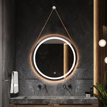 Zlatý Rám Okrúhle Zrkadlo Moderný Dotykový Spínač Kúpeľňa Zrkadlo, Wc Make-Up Espelho Maquilhagem Com Led Umyváreň Dekoratívne Predmety